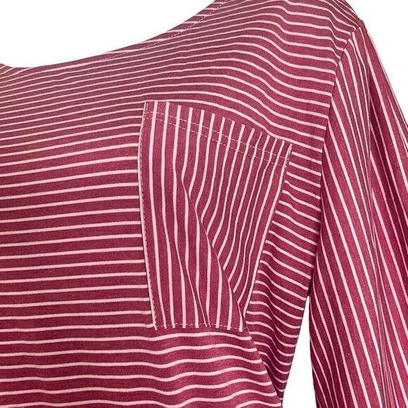 Merokeety Red White Pinstripe Midi Dress Long Sleeves XXL NWT Flowy Casual - Picture 3 of 11